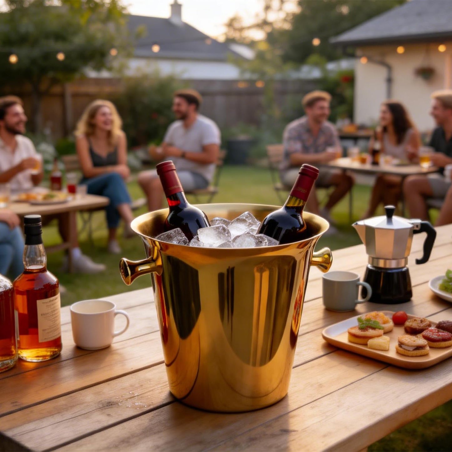 Ice Bucket with Stand, Vertical Stainless Steel Champagne Bucket, Ice Container,Standing Wine Cooler,Wedding Beer KTV Barbecue Club Bar 5L(Gold, 1Pack)