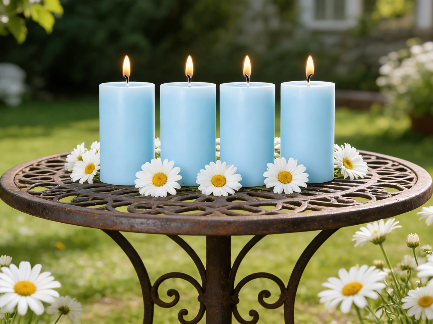 4 Pack Baby-Blue Pillar Candles, 2x4 Inch, Long-Lasting, Dripless and Smokeless Unscented Candles, Ideal for Home Décor, Parties Weddings and Relaxation
