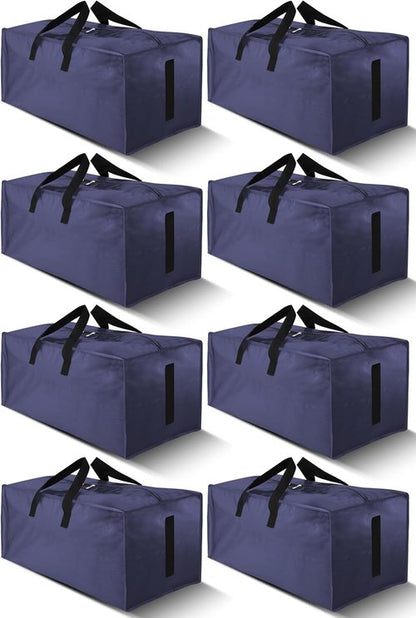 HOMESURE Large Water-Resistant Moving Bags - 8 Pack Heavy Duty Storage Totes with Zippers & Handles | Space-Saving Solution (Blue)