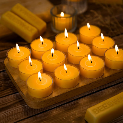 50 Packs Beeswax Tealight Candles Bulk,4 Hours 100% Pure Beeswax Tea Lights Candle in Clear Cup,Natural Scent Bees Wax Candles Small Smokeless Clean Burning Perfect for Home Decor for Party Christmas
