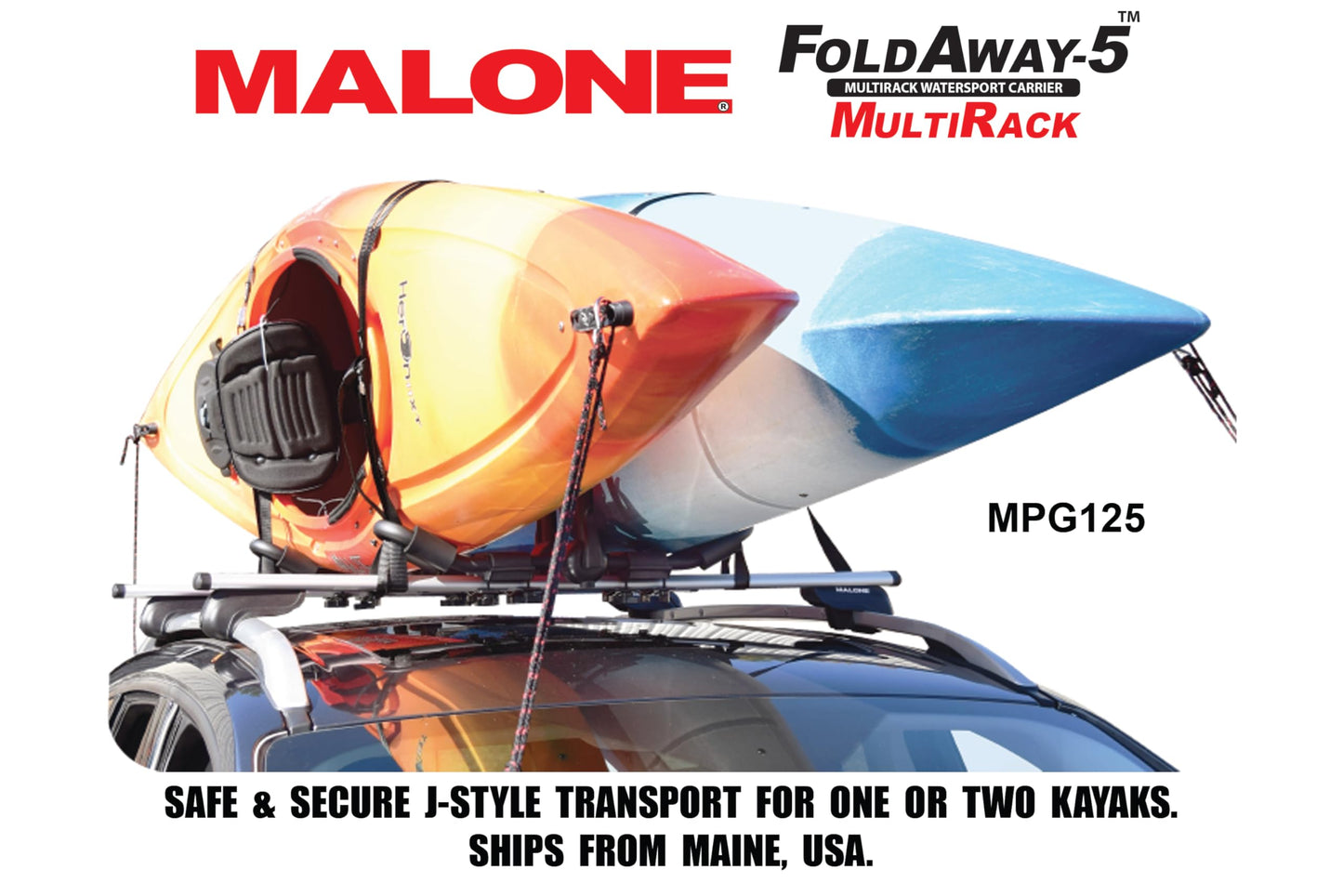 Malone Foldaway-5™ Multi-Rack Folding 1 or 2 Kayak, SUP, Canoe Carrier, Black (MPG125)