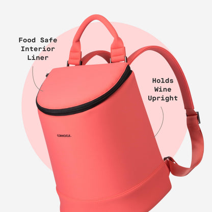 Corkcicle EOLA Cooler Backpack - Waterproof - Food Safe - Keep Drinks Ice Cold - Coral Neoprene