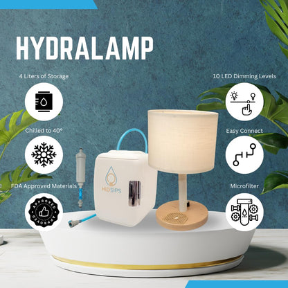 HydraLamp w/Mini Fridge, Bedside Desktop Water Dispenser Lamp, Included Water Reservoir and Filter, Bedside Water Dispenser, LED Table Lamp, for Home, Bed, Office, Hydration Appliance (Midnight)