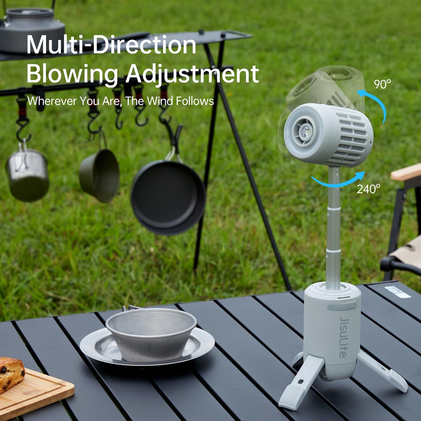 JISULIFE Outdoor Fan Ultra 1, 10-Speed Foldable, 13500mAh Battery Operated Rechargeable, Portable Tent Ceiling with Power Bank, Flashlight, Ideal for Travel, Camping, Fishing, Gifts - Grey