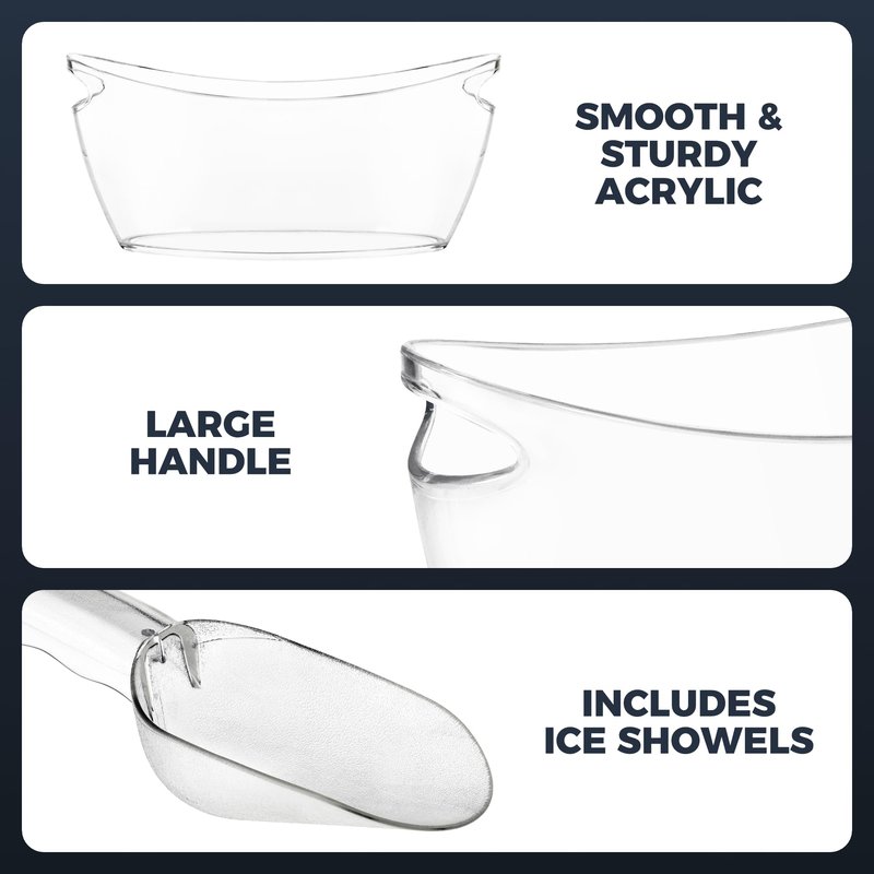 Clear Ice Buckets for Parties 3 Pack, 5.5L Clear Beverage Tub w/Handles & Scoops, Drink Buckets for Parties, Acrylic Beverage Tub, Mimosa Bar Supplies for Sparkling Wine Champagne Beer Drinks