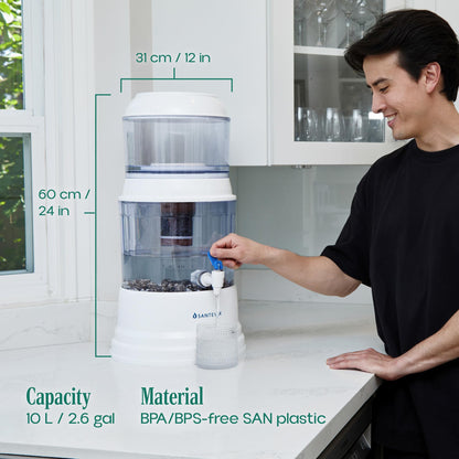 Santevia Gravity Water System Filter | at Home Water Filter That Makes Water Alkaline and Adds Minerals | Chlorine and Fluoride Filter (Countertop Model)