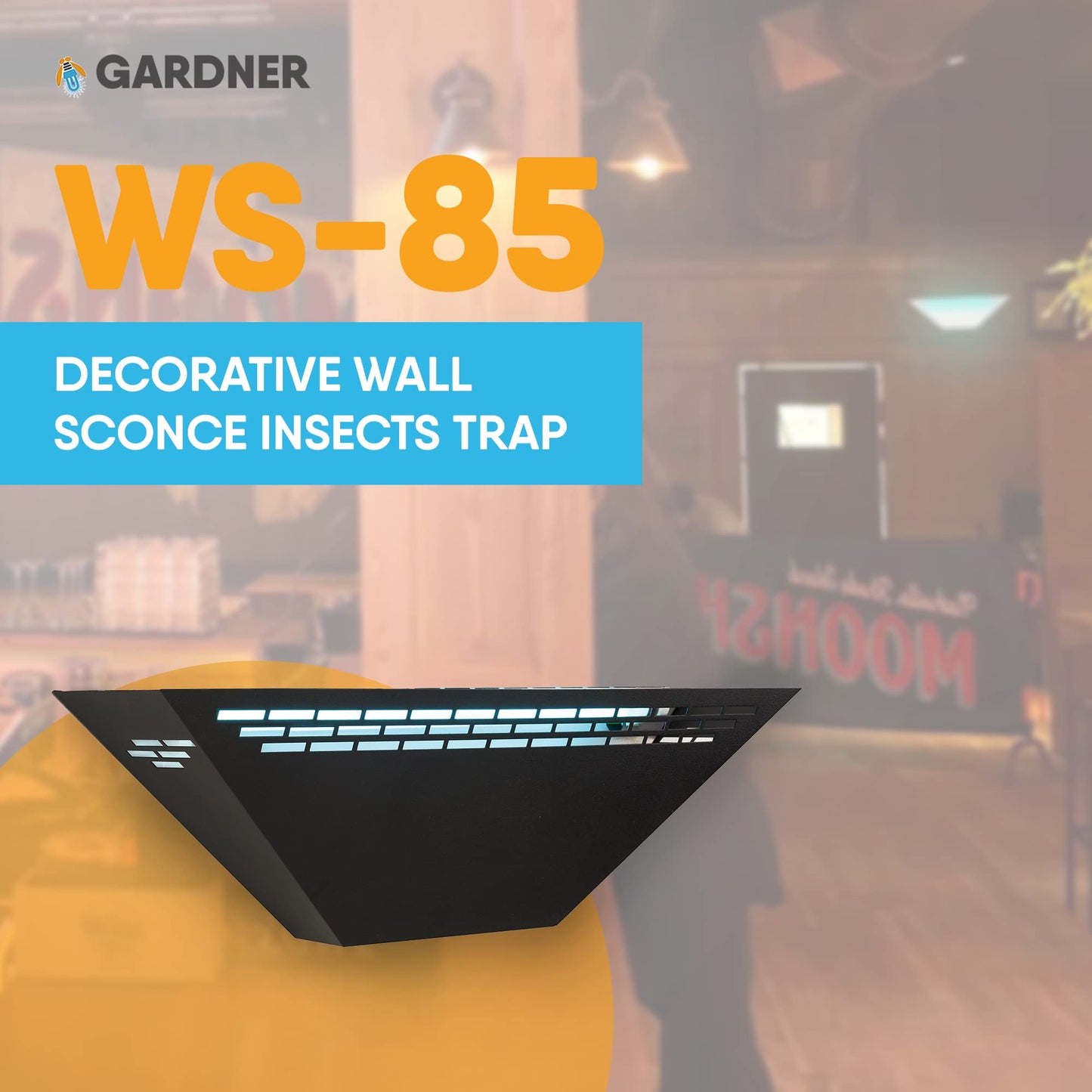 Gardner WS-85 Wall Sconce Fly Light Trap - Hides Captured Flies, Mosquitoes, Other Insects – Shatterproof UV Lamp –Homes, Kitchens, Restaurants, and Other Work Spaces - Black