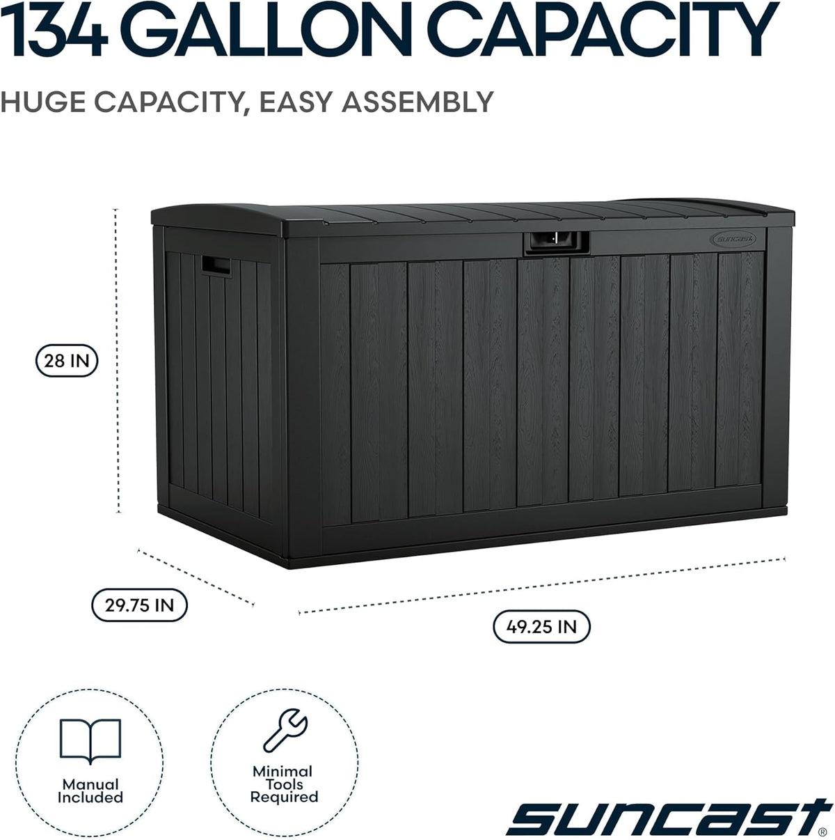 Suncast 134-Gal. Resin Outdoor Patio Deck Box - Extra-Large Storage Solution in Iron Ore