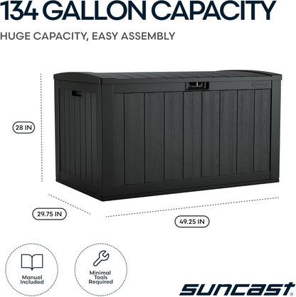 Suncast 134-Gal. Resin Outdoor Patio Deck Box - Extra-Large Storage Solution in Iron Ore