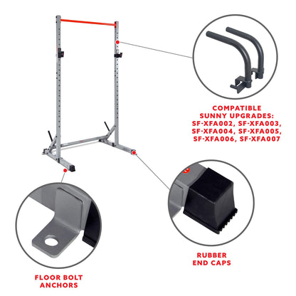Sunny Health & Fitness Squat Stand Power Rack for Weightlifting - Multifunction Bench Press Squat Rack with Adjustable Pull Up Bar for Home Gym - SF-XF922059