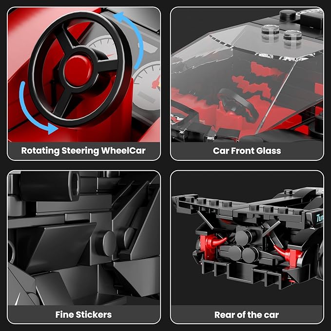 Mould King Super Sports Car Building Set with Display Case 355 Piece Race Car Model Construction Toy for Kids Ages 8+ and Adults Collectible Vehicle Building Blocks Kit