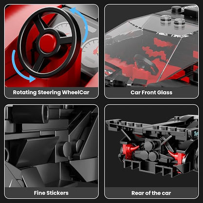 Mould King Super Sports Car Building Set with Display Case 355 Piece Race Car Model Construction Toy for Kids Ages 8+ and Adults Collectible Vehicle Building Blocks Kit