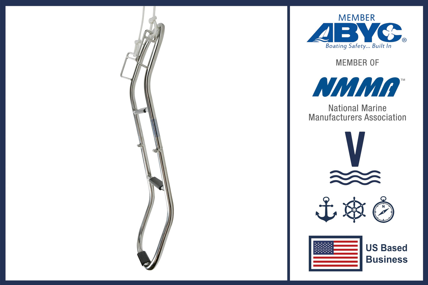 Vinland Marine 3 Step Inflatable Boat Ladder, 304 Stainless Steel, 300 lbs Capacity, for Inflatable Dinghy, Pontoon Boat, Rope Ladder Alternative, with 6' Rope Lanyard and Spring-Loaded Carabiner
