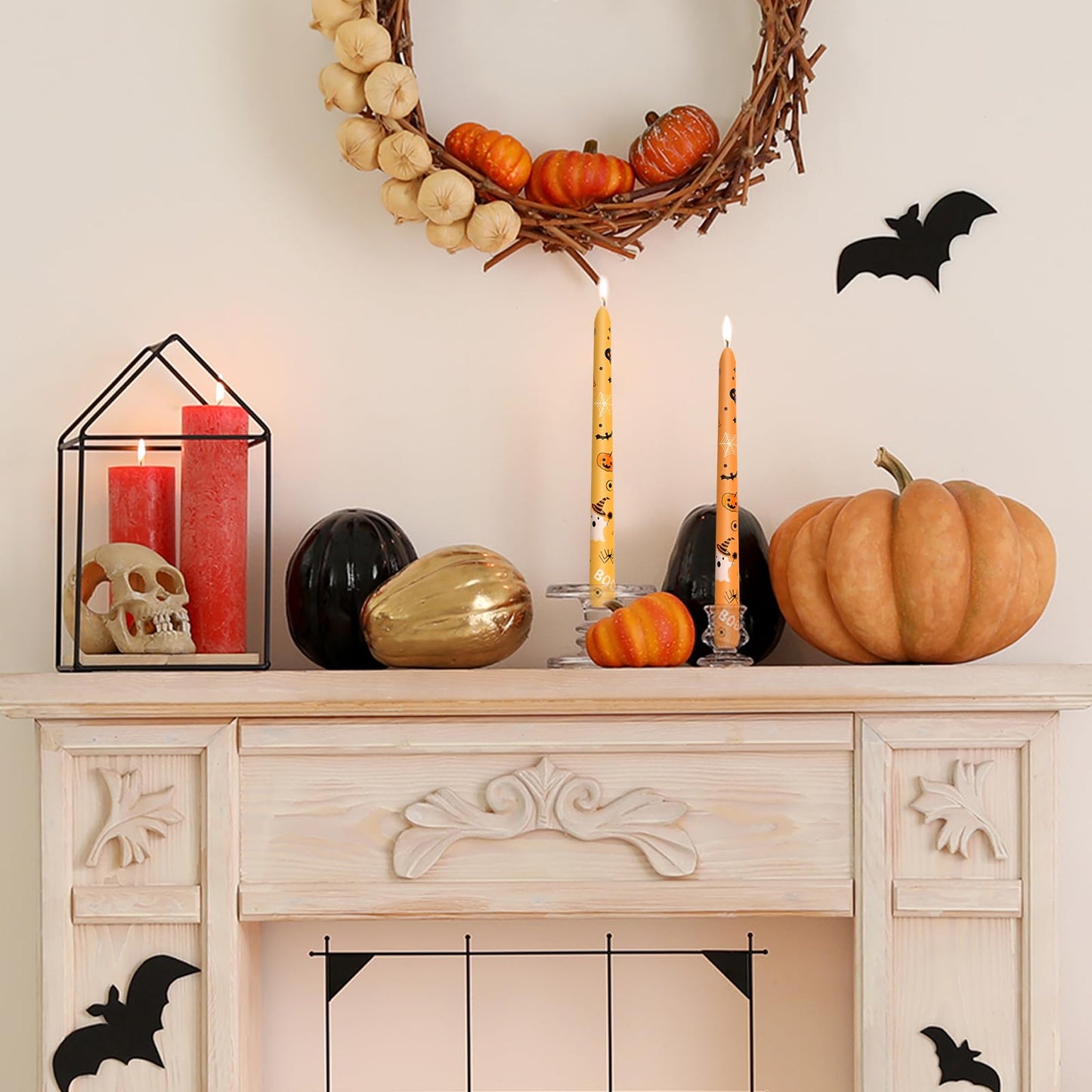 Whaline 8Pcs Halloween Taper Candles 10 Inch Orange Pink Ghost Pumpkin Decorative Candles Long Unscented Candle Sticks for Trick or Treat Party Home Table Decor