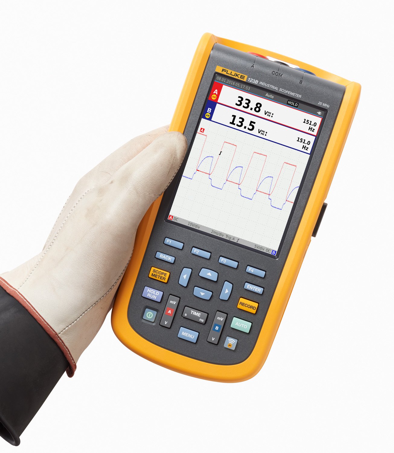 Fluke 125B Industrial ScopeMeter Oscilloscope with Bus Health, Power Measurement, and Harmonics Mode, SCC120 Kit