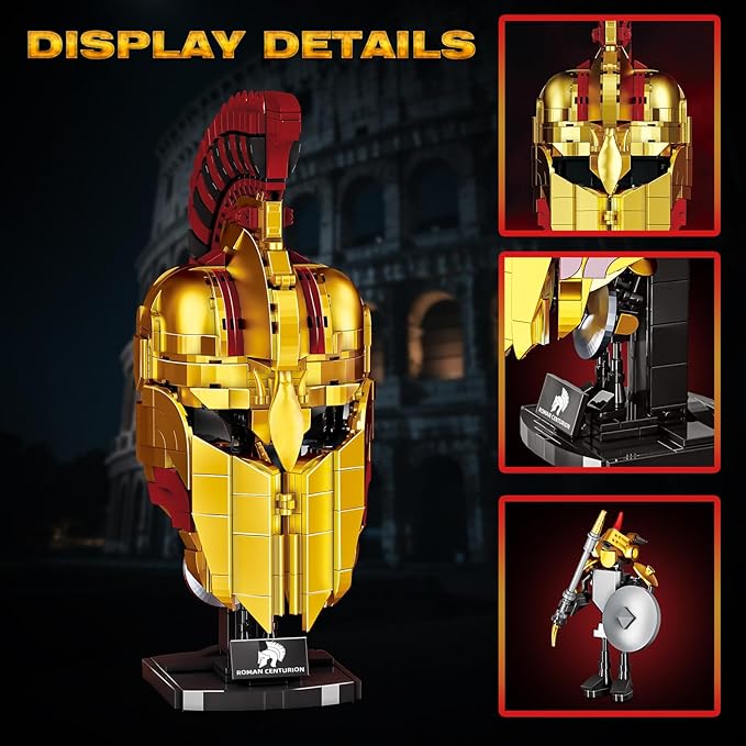 Ideas Roman Centurion Helmet Building Set Collectible Cool Soldier Helmet Home Display Model Compatible with Lego for Adults STEM Gift Toy for Teens Boys 8-14 (850 PCS)