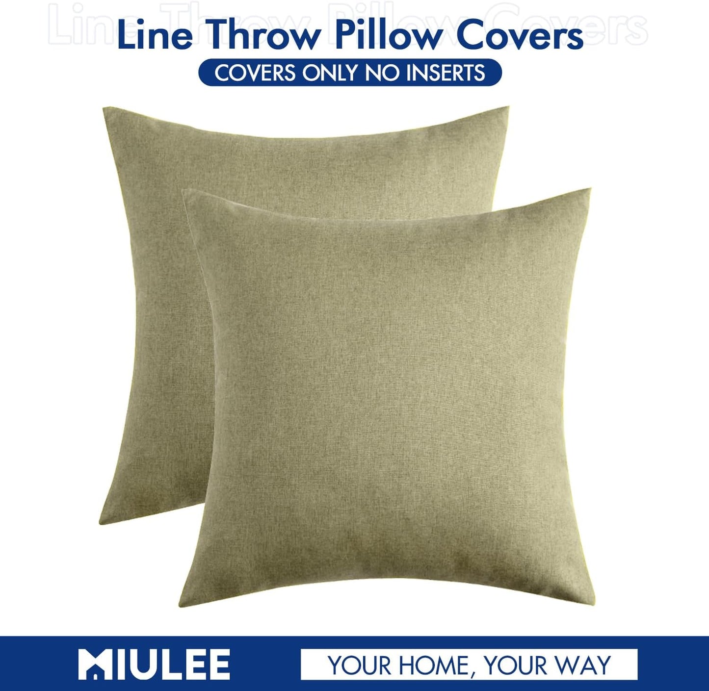 MIULEE Decorative Outdoor Throw Pillow Covers - Waterproof Faux Linen Cushion Cases | 18x18 Inch Light Olive Green (Pack of 2)