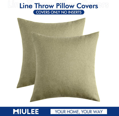 MIULEE Decorative Outdoor Throw Pillow Covers - Waterproof Faux Linen Cushion Cases | 18x18 Inch Light Olive Green (Pack of 2)