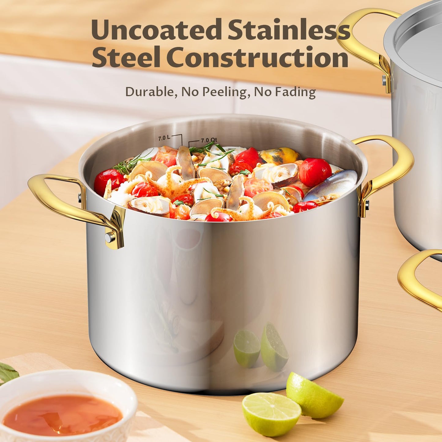 BEZIA 6 Quart Stainless Steel Stock Pot, 0-Coating Healthy Soup Pot for Small Families, Tri-ply Even Heat for Daily Cooking & Side Dishes, Compatible with All Stovetops