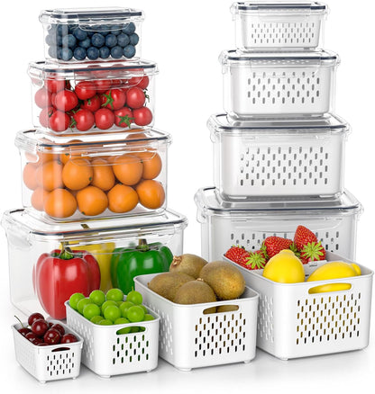 Skiennix Fruit Storage Containers - Airtight 8-Pack with Removable Colander & Divider Plate | Keep Berries Fresh