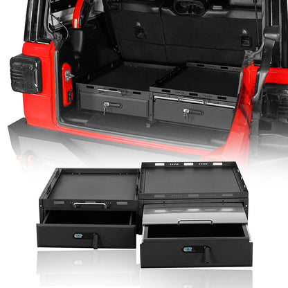 Hooke Road JK JL Trunk Cargo Storage Drawer System & Fridge Slide Mount & Cooking Platform for 2007-2026 Jeep Wrangler JK JL Unlimited 4-Door