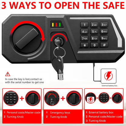 3.4 Cub Large Safes for Home Use, Digital Home Safe Box Fireproof Waterproof with Programmable Keypad, Spare Keys and Removable Shelf, Anti-Theft Fire Proof Safe for Document Money Valuables