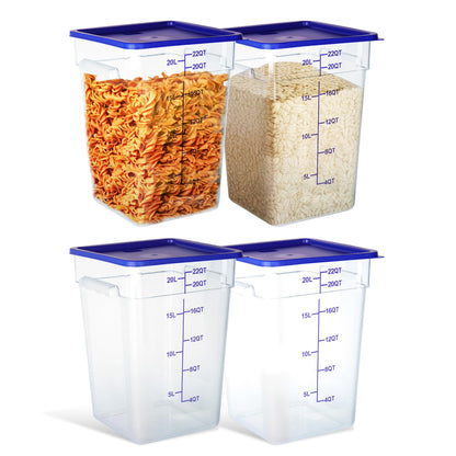 STEELUS 4 Pack 22 Quart Food Storage Containers with Lids, Polycarbonate Square Commercial Food Containers, NSF, Clear, New Version
