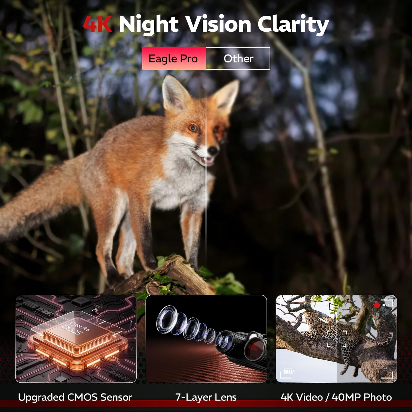 VisioGear Night Vision Binoculars - Eagle Pro 4K Night Vision Goggles for Adults with Upgraded CMOS Sensor, 2600FT Range, 850nm IR Illuminator, 5000mAh Battery, 32GB SD Card, Stealth Black