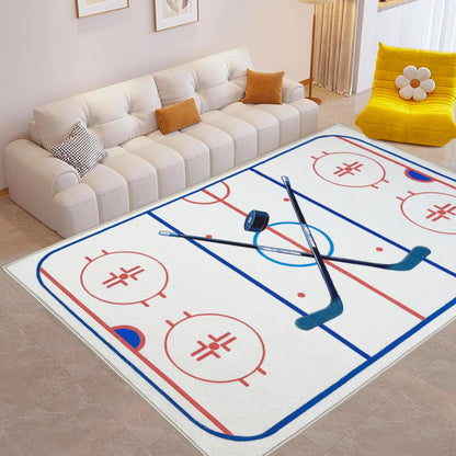 Hockey Rug 9x12 Washable Low Pile Non Slip Sports Rug for Boys Bedroom Decor, Hockey Room Area Rug Man Cave Carpet Mat