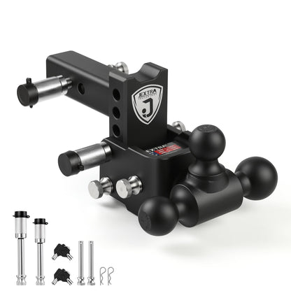JEXTRA Adjustable Trailer Hitch Ball Mount, fits 2 Inch Hitch Receiver, 3" Rise & Drop Hitch Tri-Ball (1-7/8" x 2" x 2-5/16"),12,500 LBS GTW Trailer Hitch with Double Anti-Theft Locking Pins Black