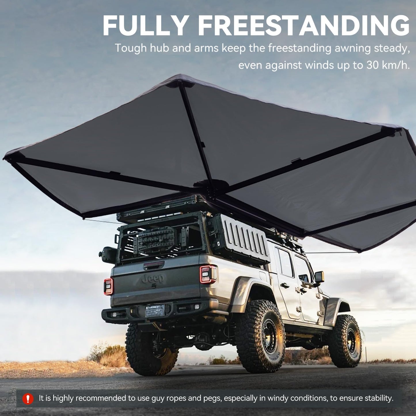 Peakamper 270 Awning Free Standing w/LED Light, 108 sq ft Shelter Car Side 270 Degree Awning, UV50+ Waterproof Wind Resistant for SUV Van Truck Vehicle, Passenger Side