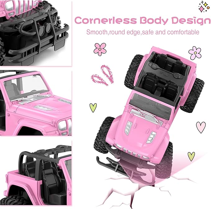 NQD RC Cars with DIY Sticker Pink Remote Control Car for Girls 2.4Ghz Jeep RC Trucks Little Girl Toys Birthday Xmas for 3 Years Old and Up