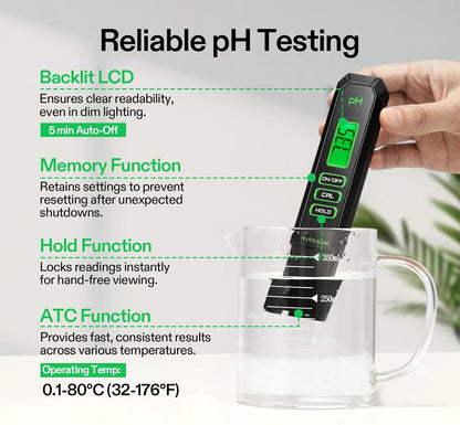 VIVOSUN Digital pH Meter - 3-in-1 TDS, EC & Temperature Tester for Home & Garden | Soil Moisture & Light