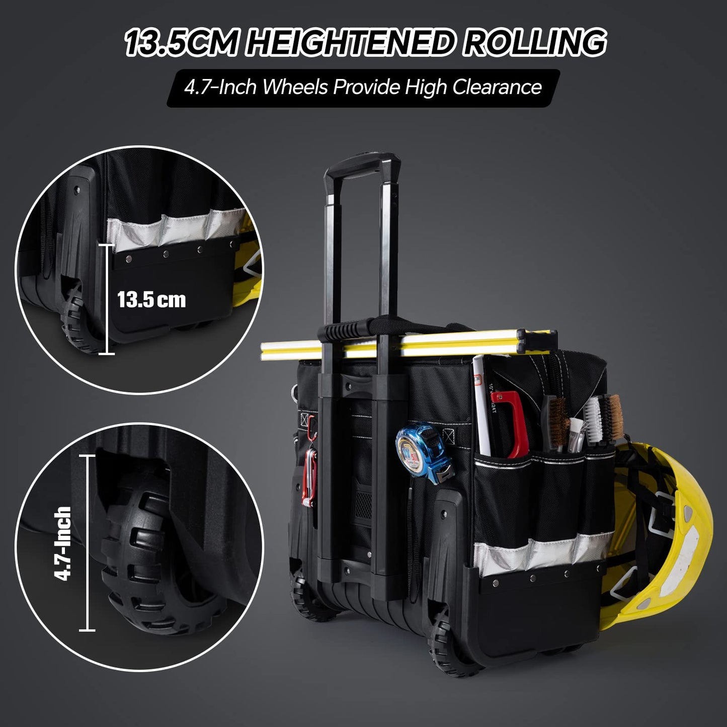 MARUTAI 18'' Rolling Tool Bag, Waterproof Tool Bag with Wheels, Portable Storage Organizer Rolling Tool Tote, fits in all cars/trucks/vans/motorcycles