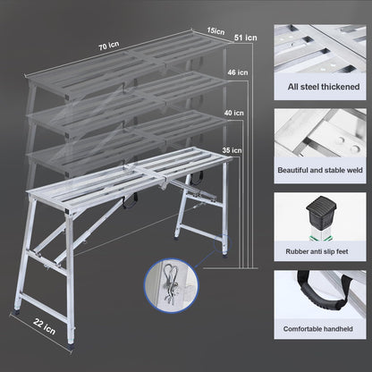 Adjustable Work Platform with 800 lb Duty Rating, Steel Step Ladder, Portable Folding Scaffolding Platform for RV Cleaning High Painting Walls, Drywall, Decorating (180 CM)