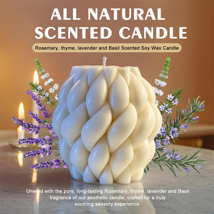 Knot Ball Candle Beautiful Handmade Pillar Scented Soy Wax, Elegant Pillar Bubble Candle Housewarming Gift Home Room Shelf Decor Idea Spiral Candl(White Medium)