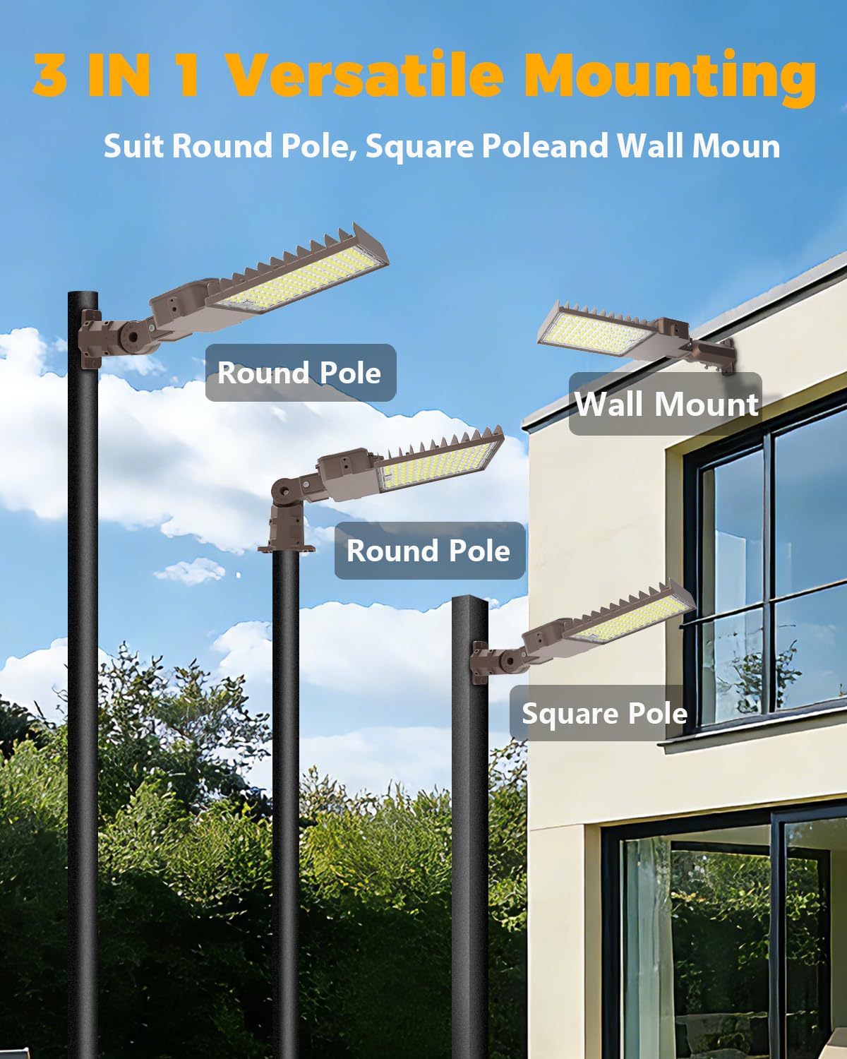 CLLIGHTING 150W Parking Lot Light: 160lm/W 5000K Arm & Slip Fitter Mount LED Parking Lot Lights for Outdoor - IP66 Waterproof Rating LED Pole Light for Driveway with 24000LM 1PACK