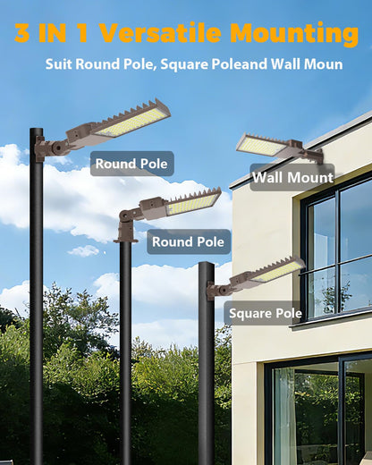 CLLIGHTING 150W Parking Lot Light: 160lm/W 5000K Arm & Slip Fitter Mount LED Parking Lot Lights for Outdoor - IP66 Waterproof Rating LED Pole Light for Driveway with 24000LM 1PACK