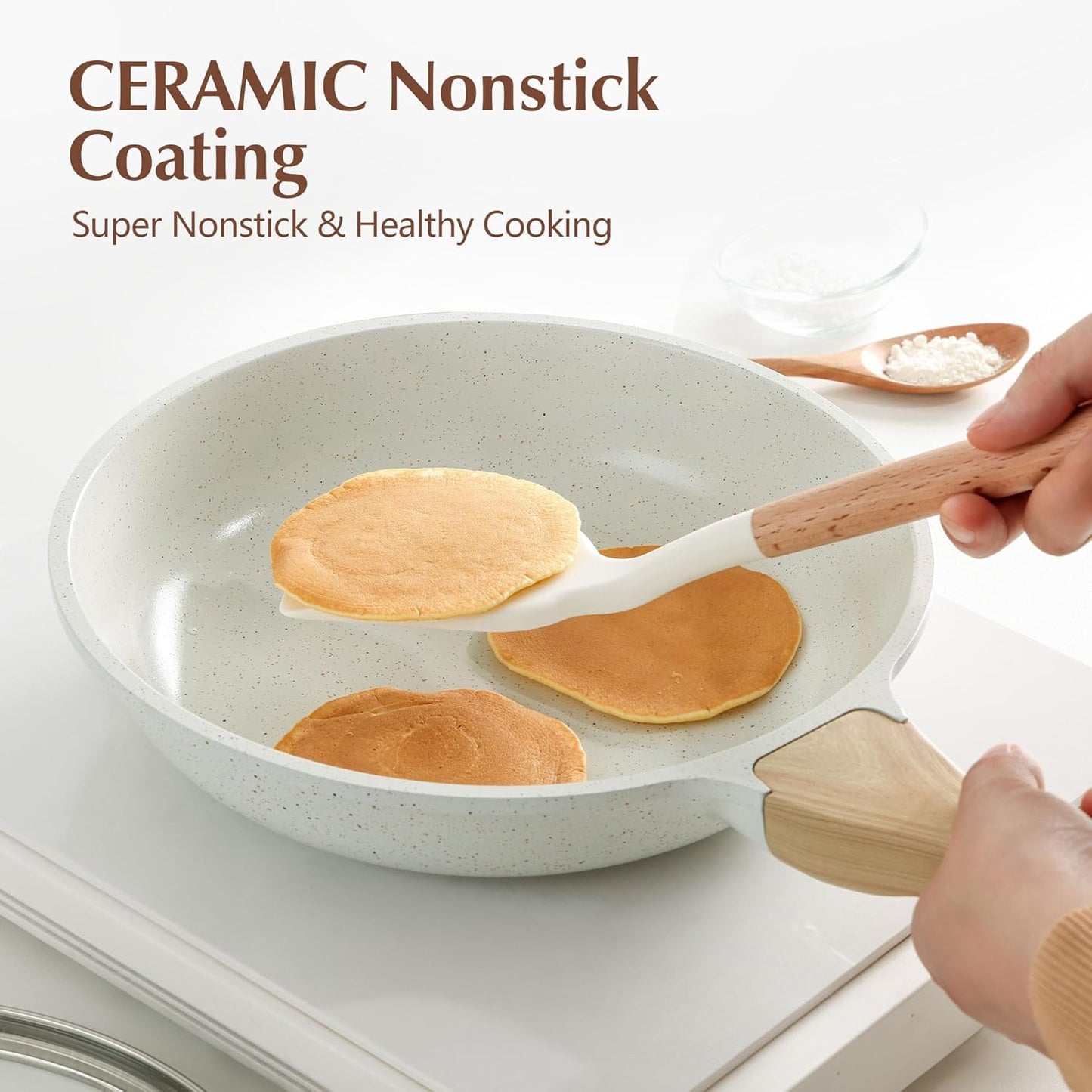 SENSARTE Nonstick Ceramic Frying Pan - Induction Compatible Chef's Skillet with Lid | 8-12.5 Inch, PFAS-Free