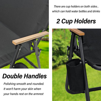 ptlsy 2 Person Camping Chair Oversized Loveseat Camping Chair with Seat Cushion Double Camping Chairs for Adults Heavy Duty Camping Couch Black Outdoor Folding Chair Portable Patio Lawn Chair