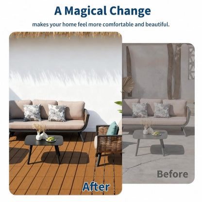 Waterproof Interlocking Composite Deck Tiles 12"X12" – Wood-Look Outdoor & Indoor Tiles for Patio, Balcony, Deck, Poolside & Wall Décor – All-Weather Snap-Together Flooring, Teak, 27 Pcs