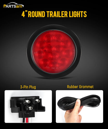 Partsam 4Pcs 4 Inch Round Led Trailer Tail Lights Kit+5PCS Amber Torpedo Cab Marker