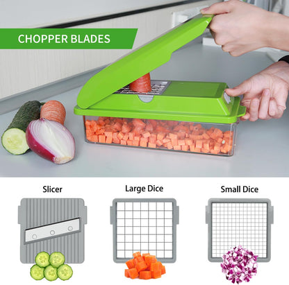 LHS Professional Vegetable Chopper - 5-in-1 Food Slicer and Dicer with Storage Containers | Green