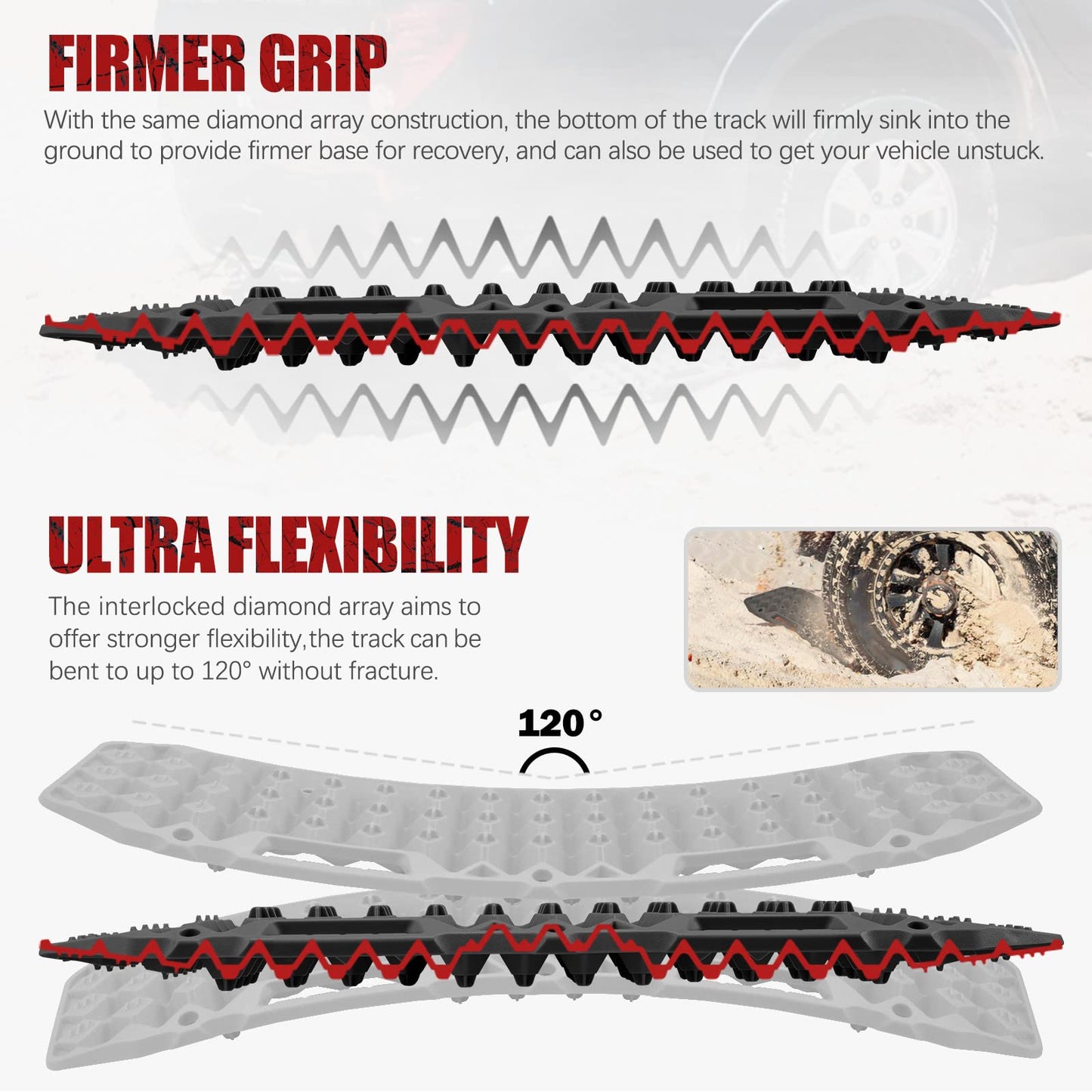 BUNKER INDUST Off-Road Traction Boards (Black) + 3" x 20ft Tree Saver Winch Strap 35,000 lbs Recovery Straps