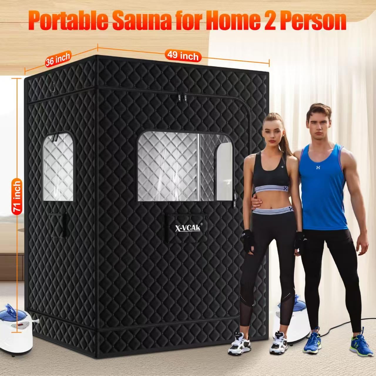 X-Vcak Upgraded 2 Person Sauna, Portable Sauna with 5 Layer Waterproof, Portable Steam Sauna Tent with 2 Steamers, 2 Folding Chair, 71”x 49”x 36"