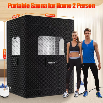 X-Vcak Upgraded 2 Person Sauna, Portable Sauna with 5 Layer Waterproof, Portable Steam Sauna Tent with 2 Steamers, 2 Folding Chair, 71”x 49”x 36"