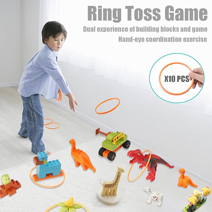 Building Blocks for Toddlers 3-5 Dinosaur Toys- Dinosaurs Car Build Learn and Play Educational Interactive Creative DIY Toy Compatible with All Major Brands Gift for Kids Boys Girls