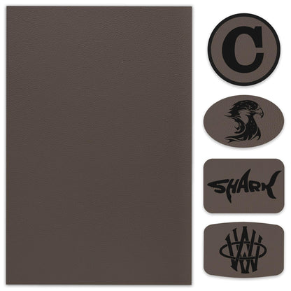 5 Pack Laserable Leatherette Sheet Faux Leather Laser Engraving Leather Blank Hat Patches with Heat Press Adhesive for Laser Engraving DIY Hat Cap Beanie UV Printing Craft Supplies (Taupe)