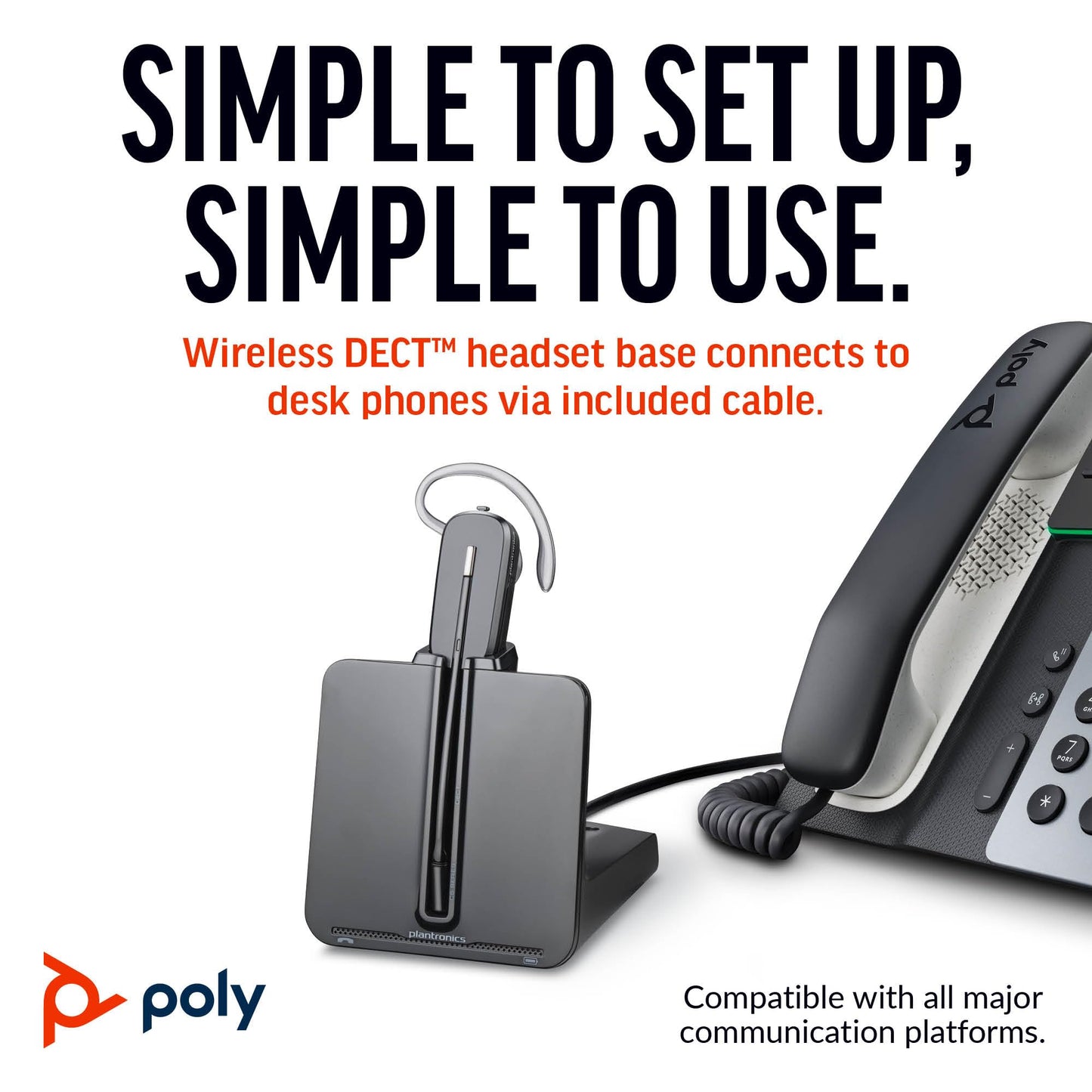 Poly CS540 Wireless DECT Headset (Plantronics) – Single Ear (Mono) Convertible (3 wearing styles) – Connects to Desk Phone – Noise Canceling Microphone – Amazon Exclusive