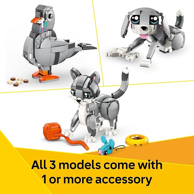 LEGO Creator 3 in 1 Playful Cat Toy - Building Toy with 3 Building Options Cat Dog or Pigeon - Birthday Gift for Kids - Animal Figures for Kids Girls and Boys Ages 8+ - 31163